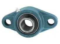 Front view of 25mm wide inner ring 2-bolt flange unit UCFL205 with cast iron FL205 housing, set-screw lock insert, and sealed ball bearing.