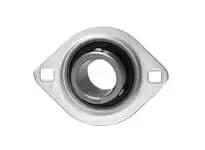 20mm Stainless Narrow Set Screw Pressed 2-Bolt Flange Mounted Ball Bearing, Housing with Contact Seal, Relubricatable, For Washdown, Industrial, Agricultural, Transport, single unit front view