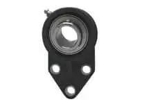 Front view of 35 mm 3-Bolt Flange Ball Bearing with Set Screw Insert, Single Unit, 440C Stainless Wide Inner Ring, Black PBT FBL207 Housing