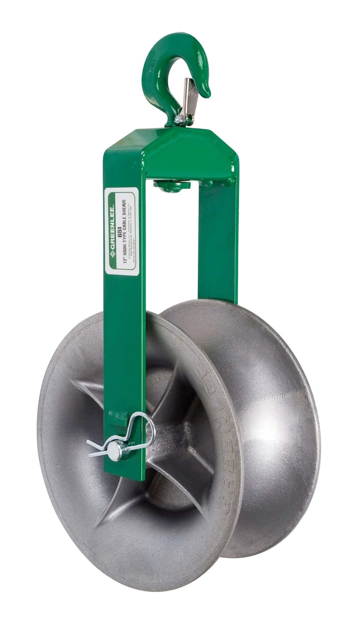 Feeding Sheave for 3-1/2-Inch Conduit, heavy-duty steel frame with 6-inch wheel, used for guiding cable through conduit.