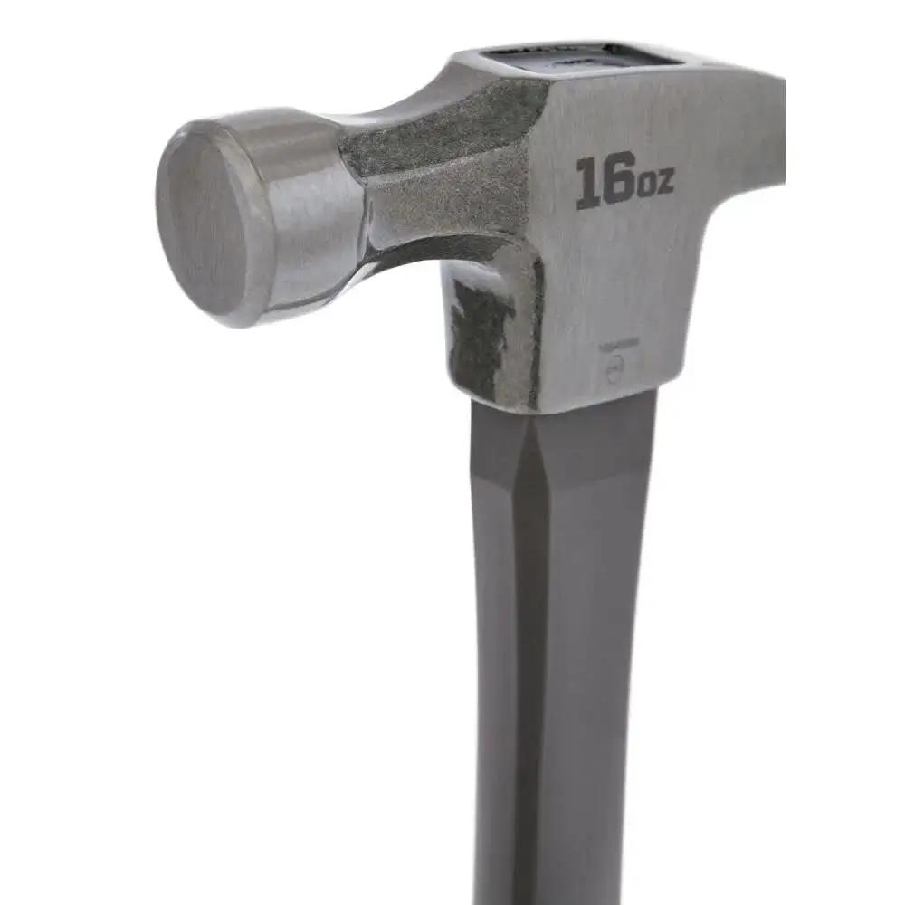 Close-up of Fiberglass Claw Hammer 16 Oz General Purpose With Forged Steel Head ProTouch Grip Smooth Face for carpentry and repairs