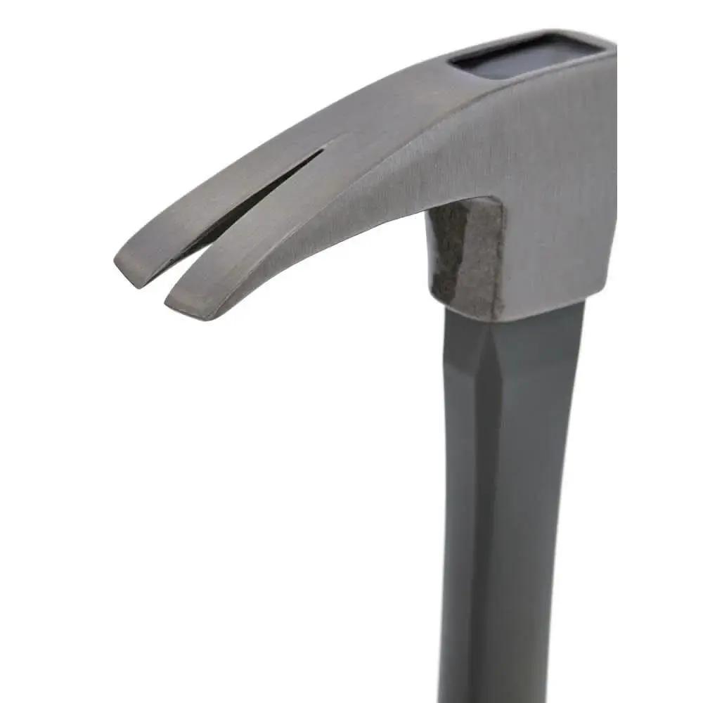 Fiberglass Claw Hammer 16 Oz General Purpose With Forged Steel Head ProTouch Grip Smooth Face For Framing Carpentry And DIY Repairs Durable Tool For Construction Projects And Home Improvement Tasks close-up of claw head