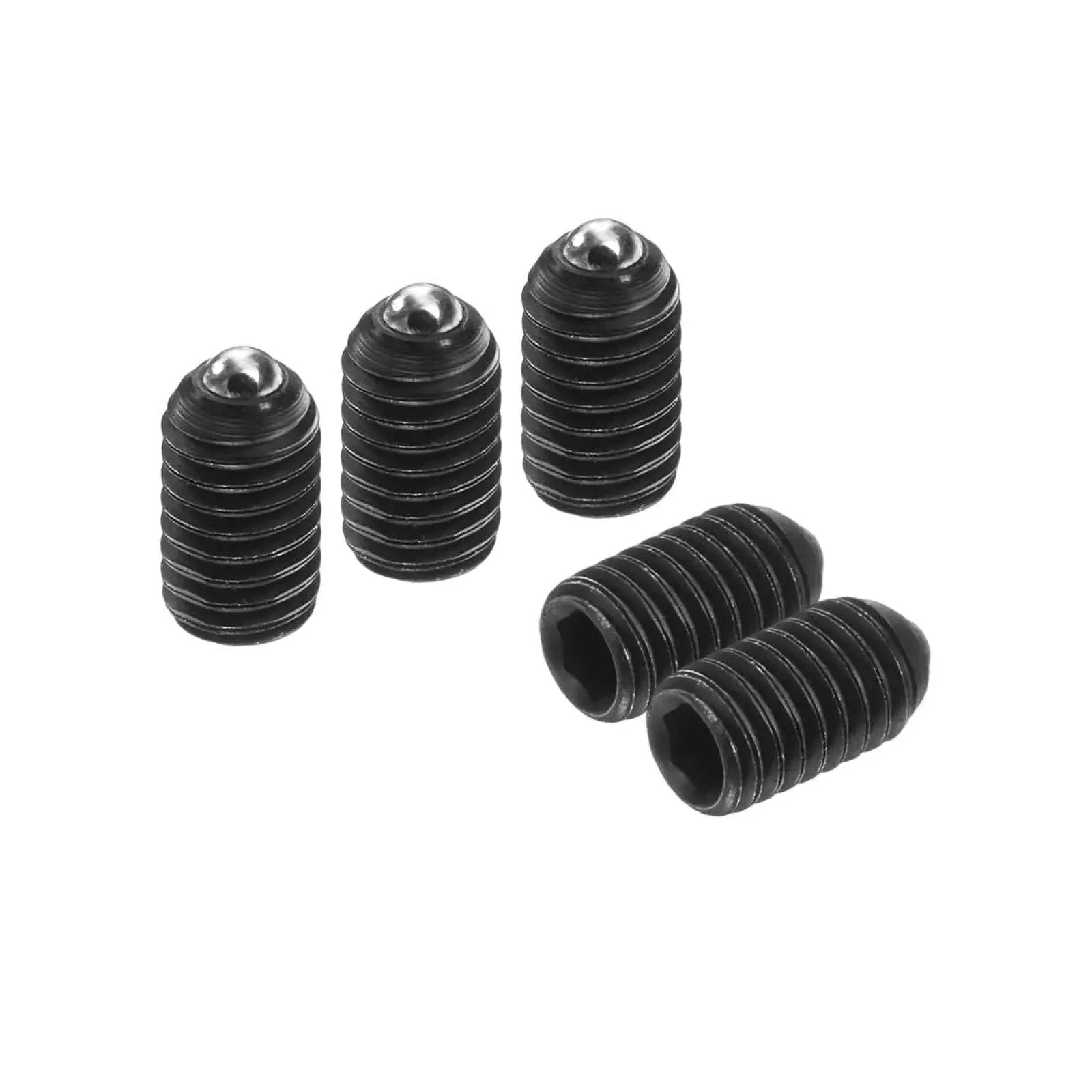 Five Pack M3 Thread Ball Plungers With Hex Socket, Five Millimeter Length, Ball Plunger Diameter 1.5 Millimeters, Exposed 0.5 Millimeter, Thread Pitch 0.5 Millimeter, Spring Load 2.0 To 5.0 Newtons, High Carbon Steel, For Lubrication And Pneumatic Tools displayed in a group