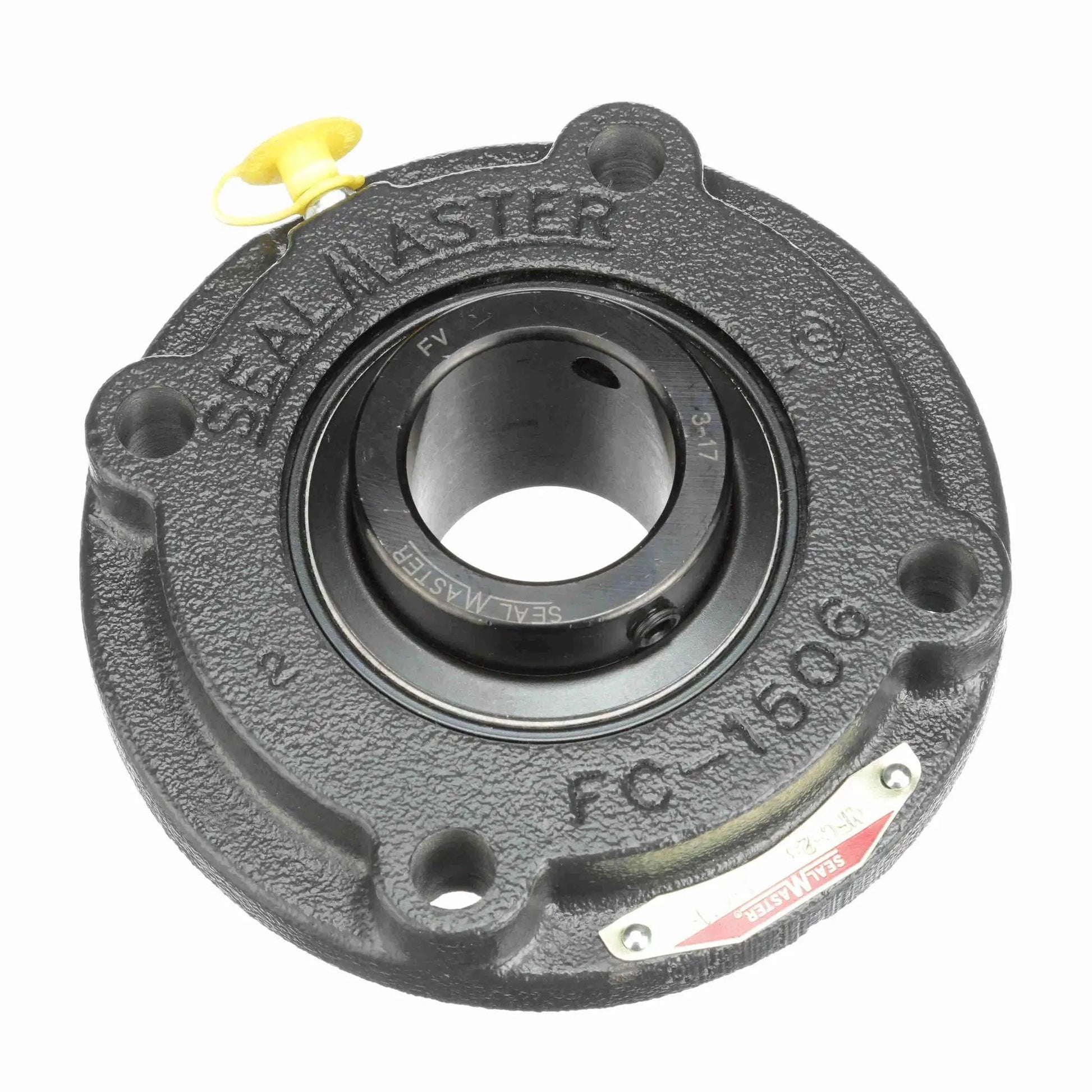 Heavy-Duty Mounted Flange Cartridge Ball Bearing MFC-23 With Setscrew Lock, Cast Iron Housing, Black Oxide Finish For Industrial Use