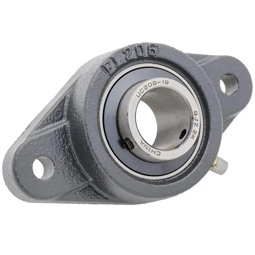 2-Pack Flange Mount Ball Bearing Unit With Insert UC206-19 In Cast Iron Housing FL206 Bore 1.1875 Inch Set Screw Locking