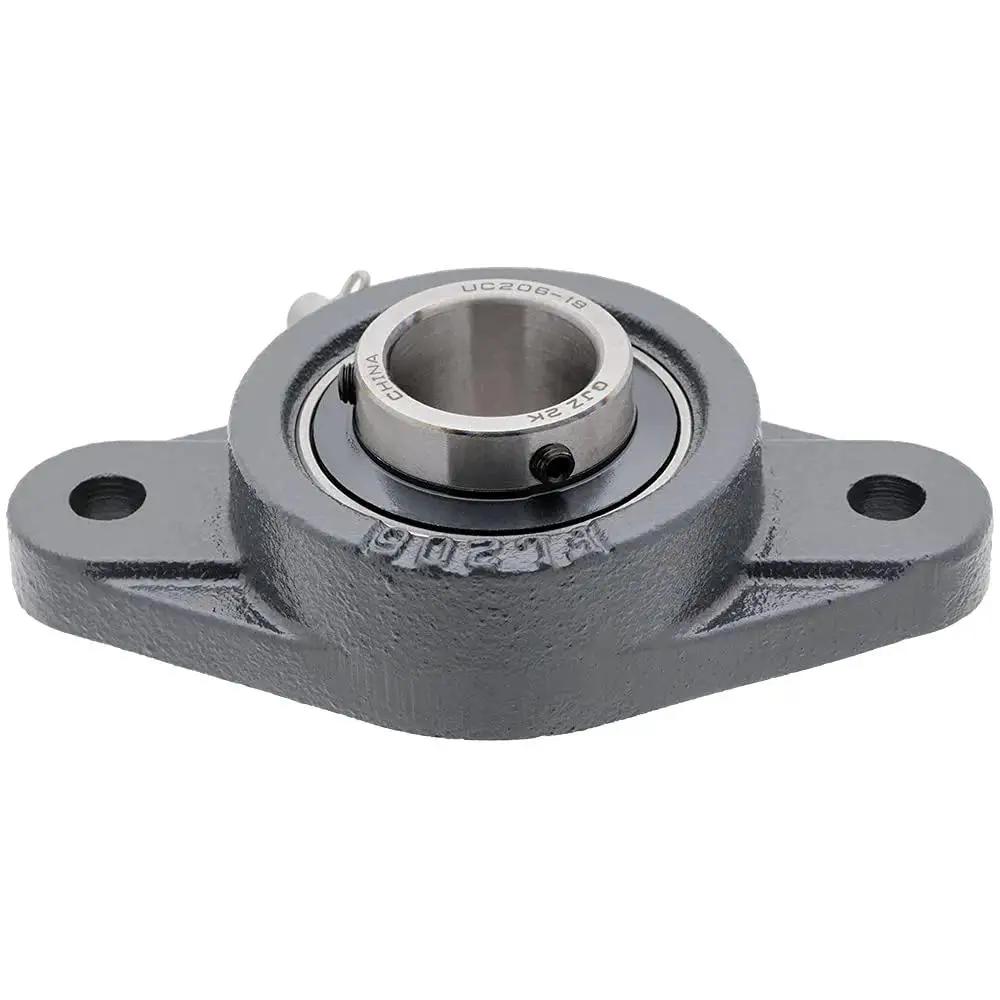 2-Pack Flange Mount Ball Bearing Unit With Insert UC206-19 In Cast Iron Housing FL206 Bore 1.1875 Inch Set Screw Locking Flinger Seal