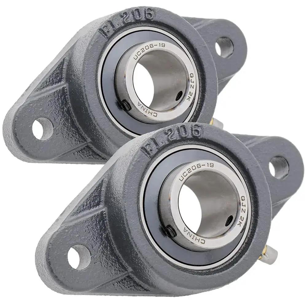 2-Pack Flange Mount Ball Bearing Unit With Insert UC206-19 In Cast Iron Housing FL206 Bore 1.1875 Inch Set Screw Locking