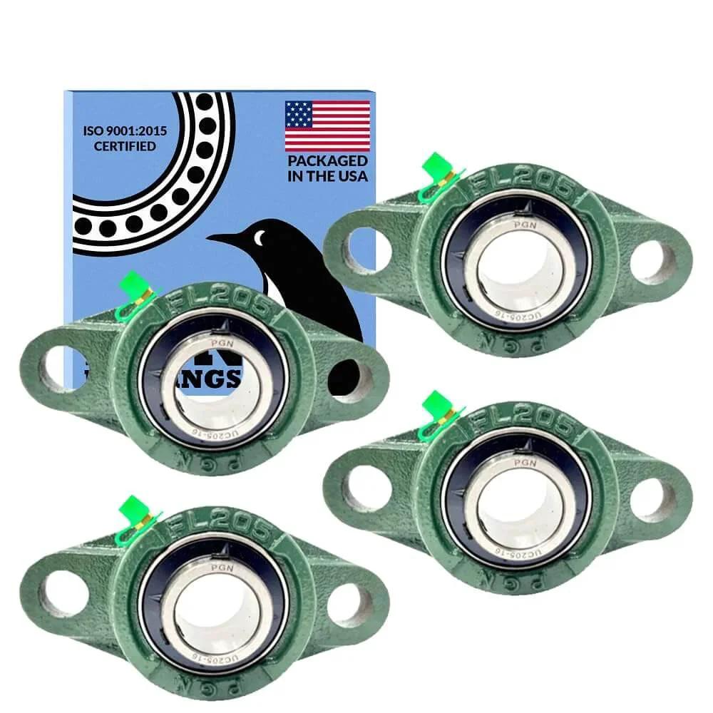 UCFL205-16 Pillow Block Bearing - Pack of 4, flange mounted, chrome steel, 1-inch bore, self-aligning, with packaging, front view