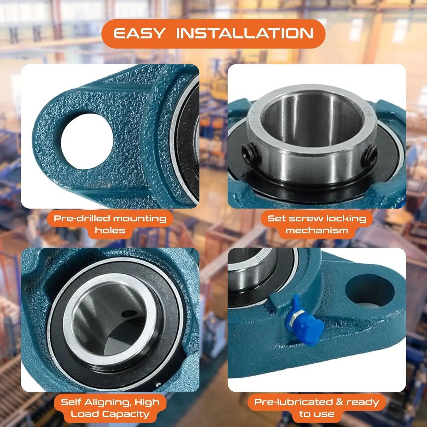 Flange Mounted Pillow Block Bearings UCFL205-16 Chrome Steel With 1 Inch Bore Pack Of 2 shown with installation features