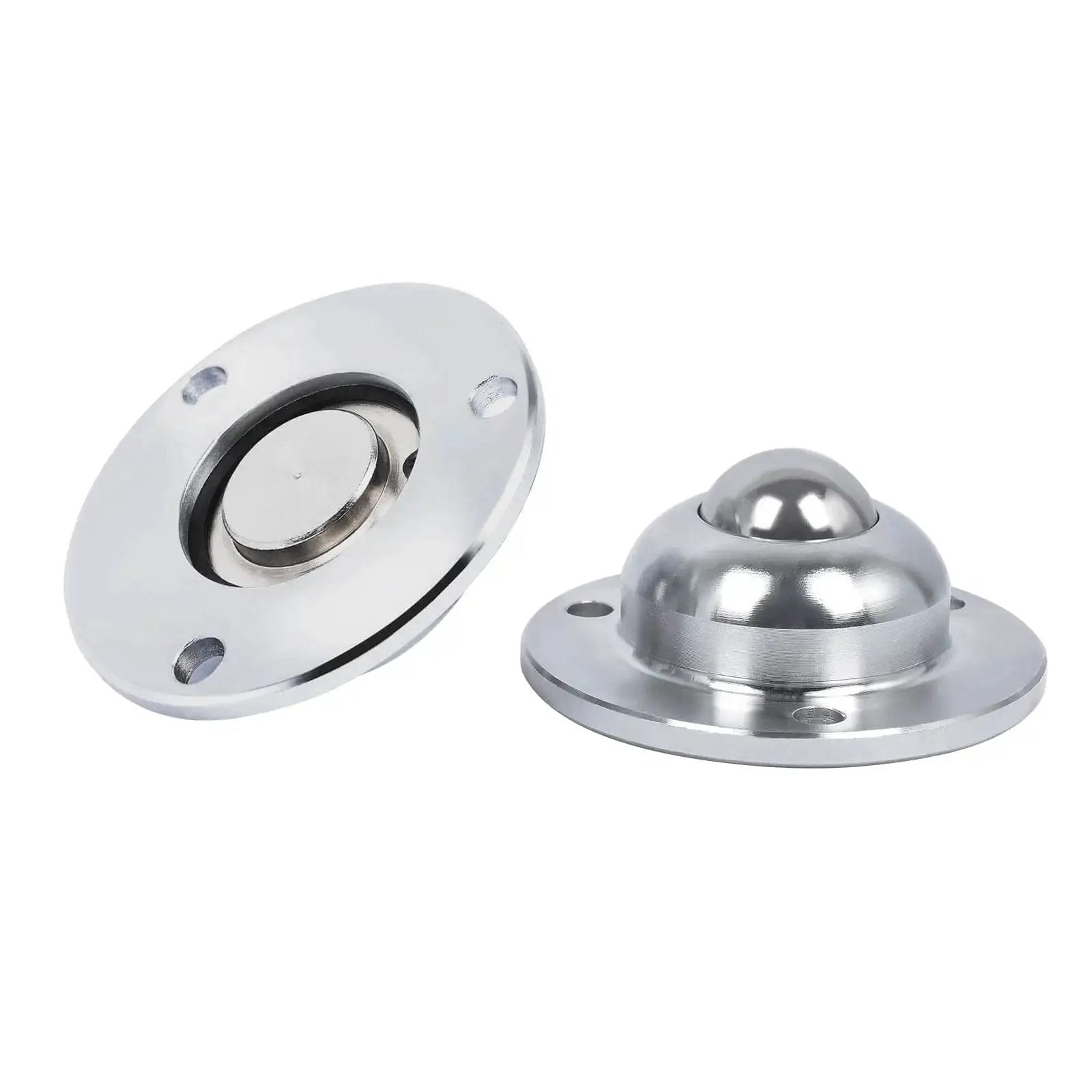Roller Ball Transfer Bearing Caster Flange Mounted Unit for Conveyors, 1 Inch, Steel, 3-Hole Mount, Set of 4, Universal Rotation