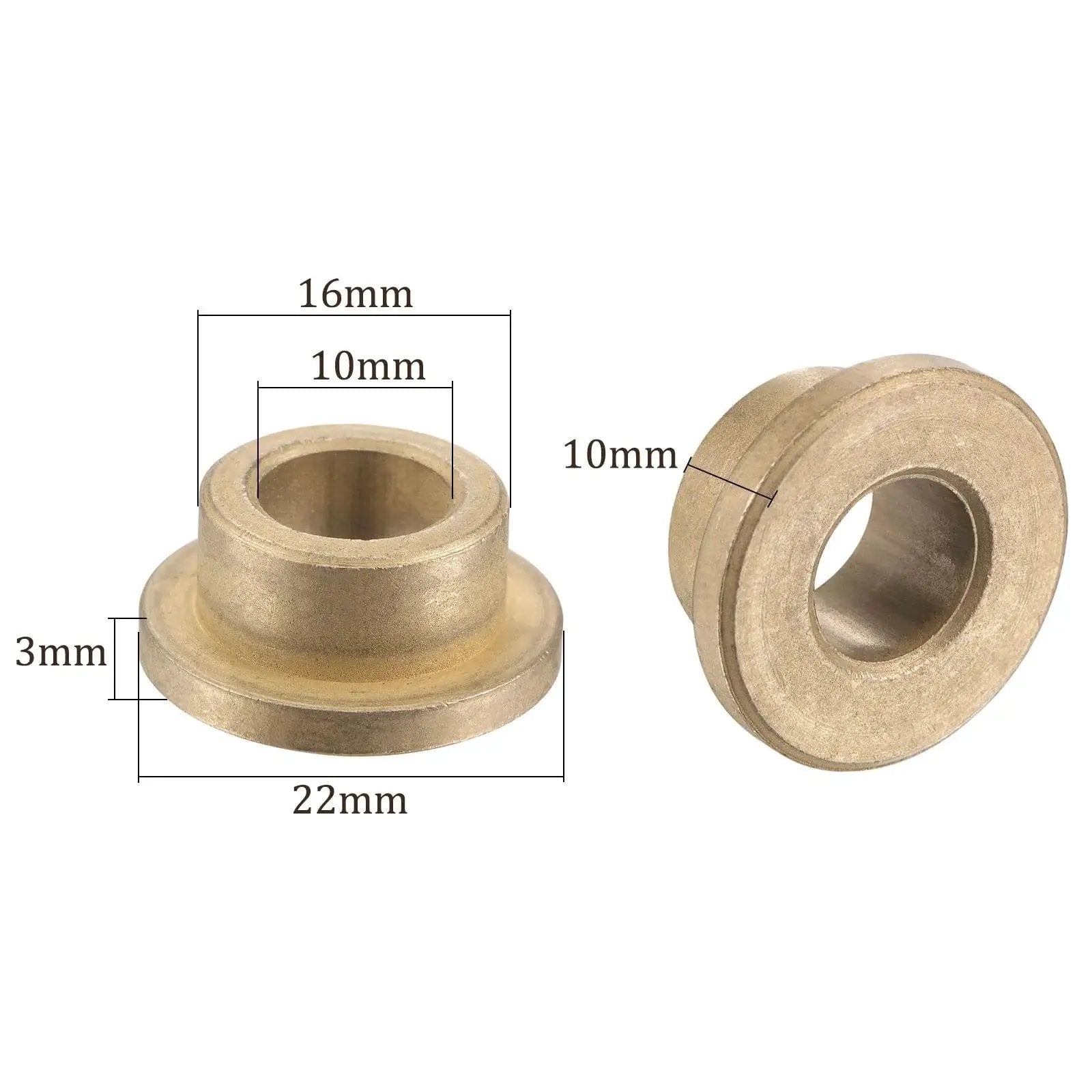 4 Pack Flange Sleeve Bearings 10mm x 16mm x 10mm Self Lubricating Sintered Bronze Bushing with dimensions shown