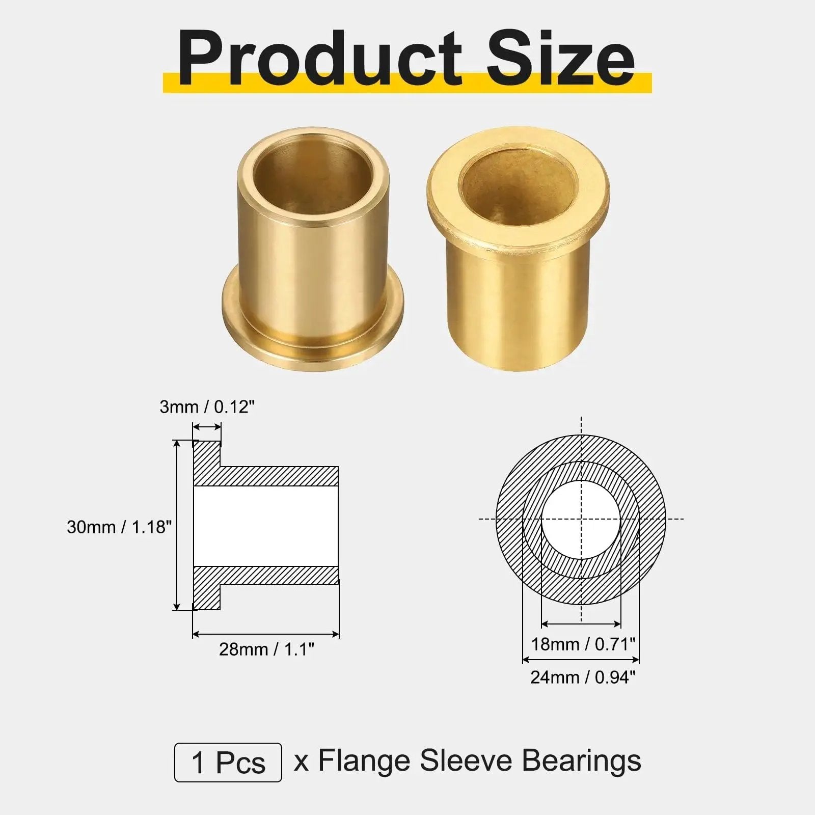 Flange Sleeve Bearing 18mm Bore 24mm OD 28mm Length Self Lubricating Sintered Bronze Bushing With 30mm Flange Diameter And 3mm Flange Thickness