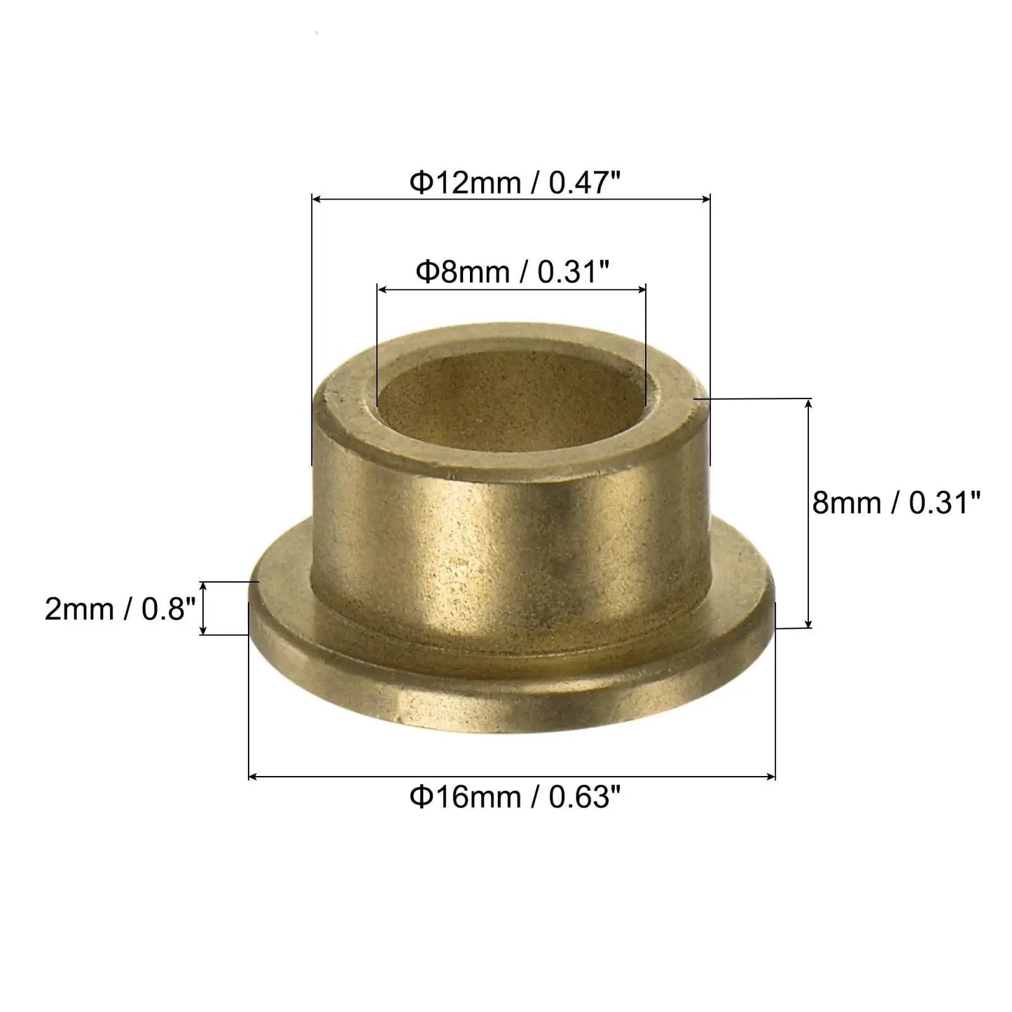Ten Pieces Flange Sleeve Bearings 8mm Bore 12mm Outer Diameter 8mm Length With 16mm Flange Diameter And 2mm Flange Thickness