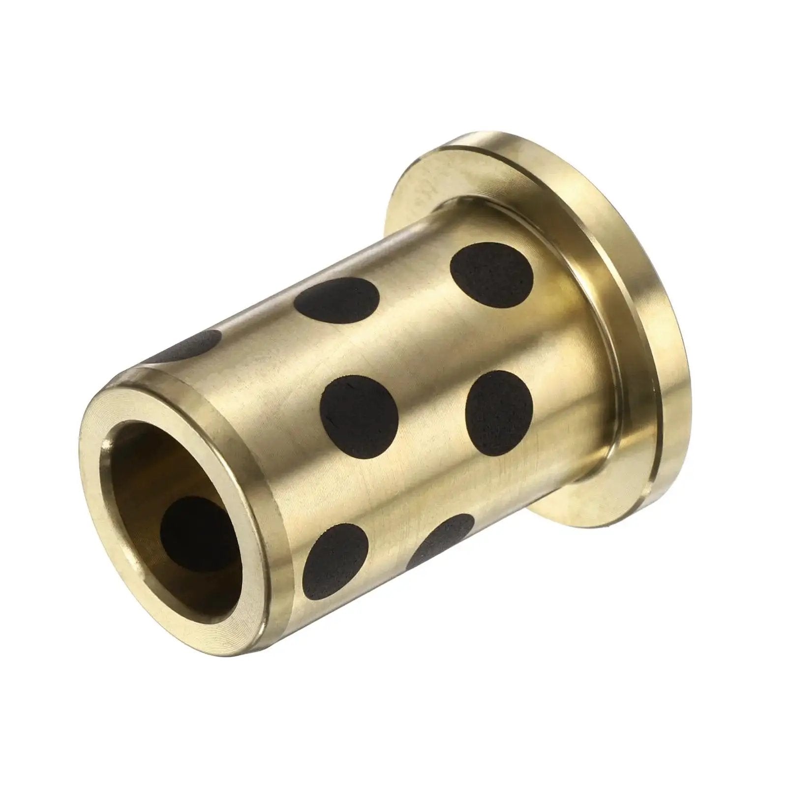 Flange Sleeve Bearings 12mm Bore 18mm OD 30mm Height Wrapped Oilless Brass Graphite Flange Bushings for Low Friction Motion Guides.
