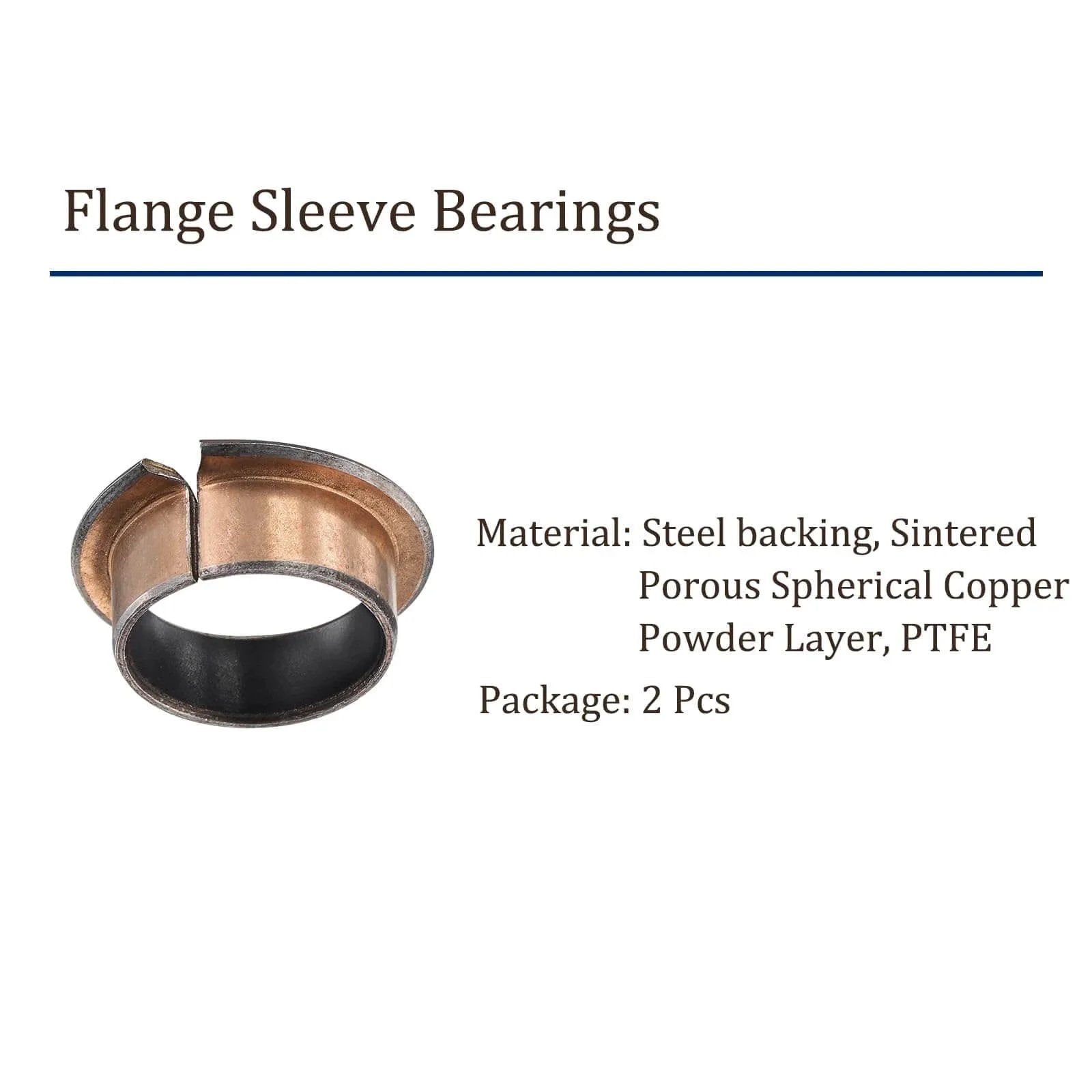 Two Pieces Flange Sleeve Bearings 20mm Bore 23mm Outside Diameter 12mm Total Length 29mm Flange Diameter Self Lubricating Bronze Bushings