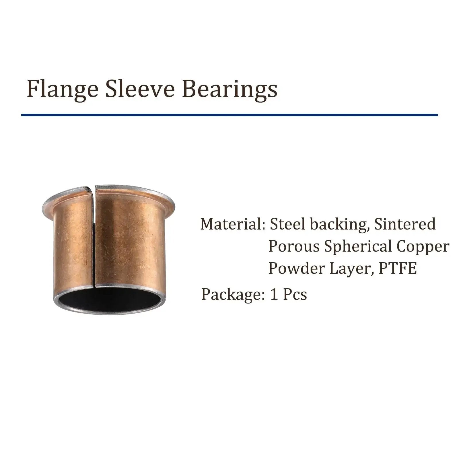 Image of a bronze sintered flange sleeve bearing for agricultural machines, featuring 35mm bore and 39.5mm outside diameter.