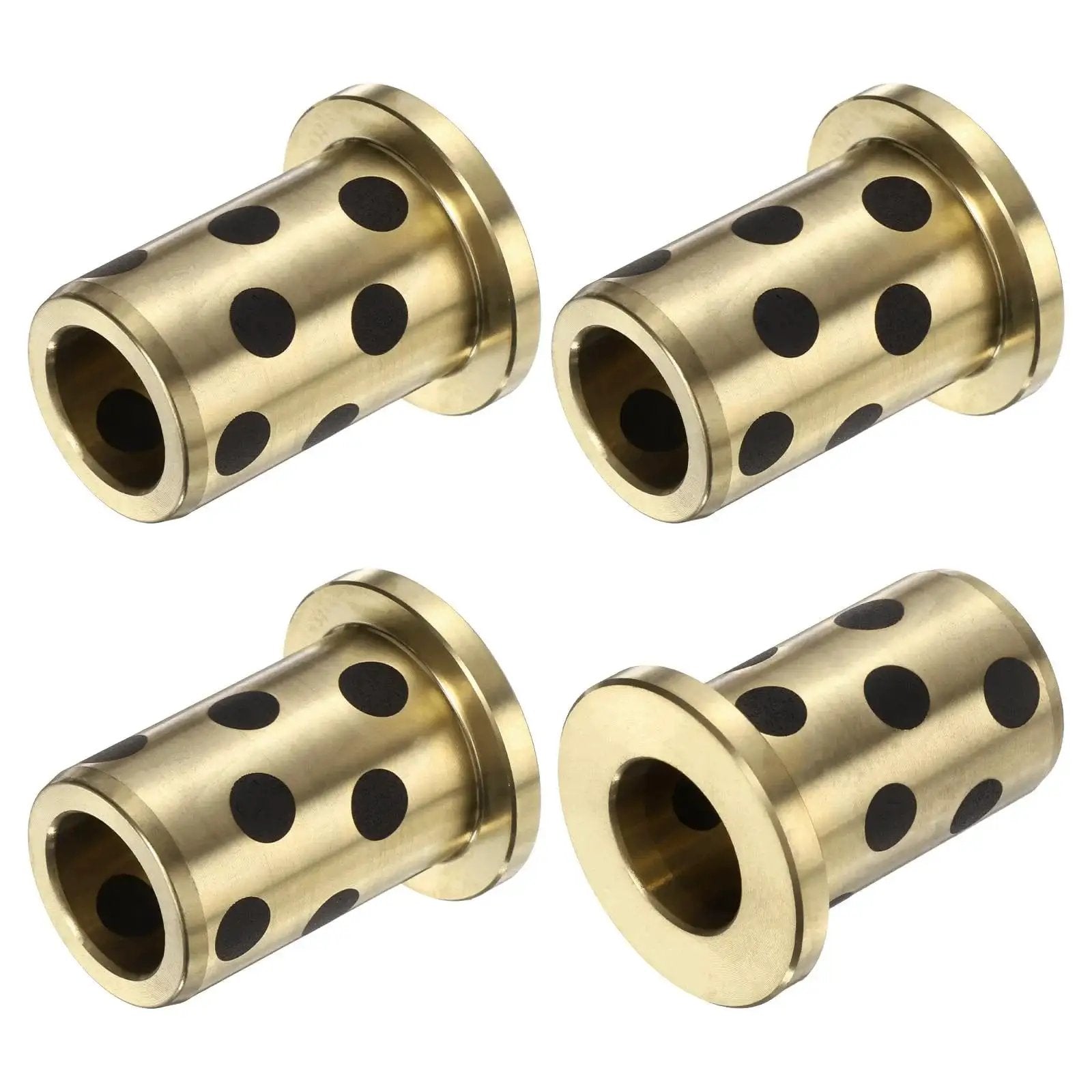Flange Sleeve Bearings 12mm Bore 18mm OD 30mm Height Wrapped Oilless Brass Graphite Flange Bushings, set of 4 pieces
