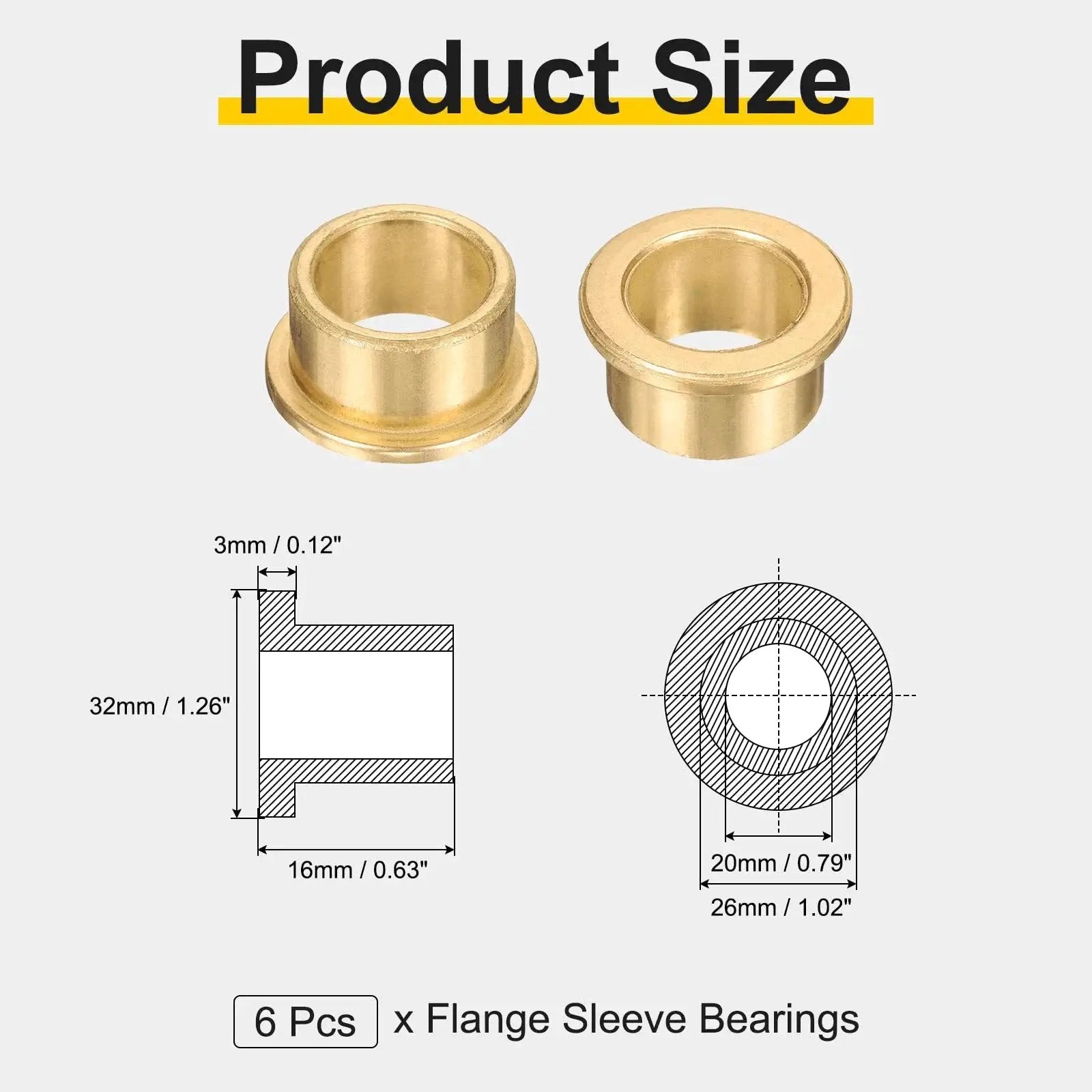 Diagram of Six Pack Flange Sleeve Bearings Self Lubricating Sintered Bronze Bushings with dimensions