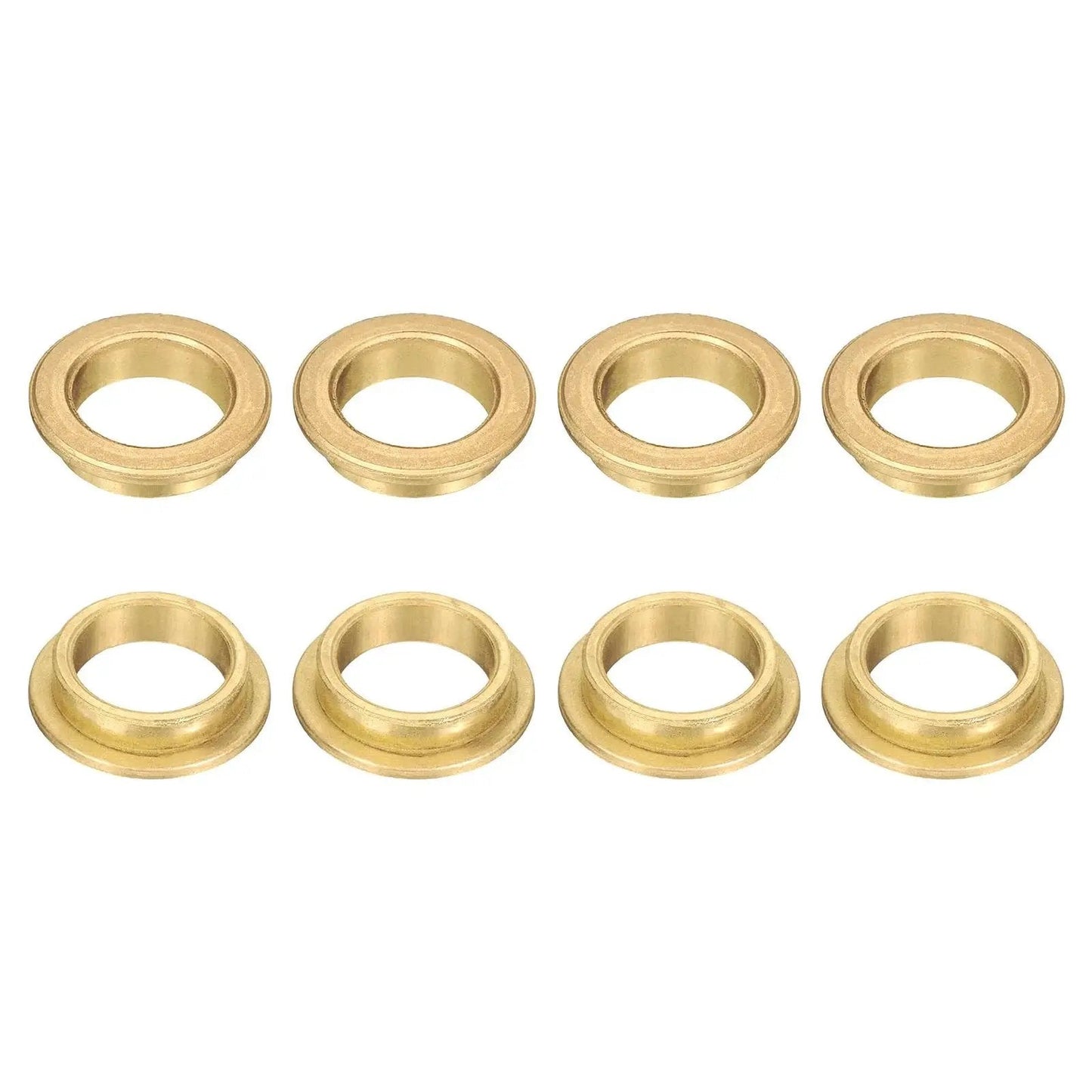 8 Pcs Flange Sleeve Bearings 16mm Bore 20mm OD 6mm Length Self Lubricating Sintered Bronze Bushings, top view, lined up in two rows.