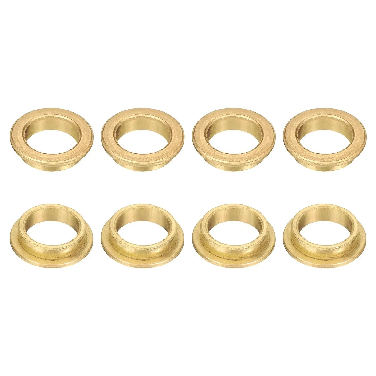 8 Pcs Flange Sleeve Bearings 16mm Bore 20mm OD 6mm Length Self Lubricating Sintered Bronze Bushings, top view, lined up in two rows.