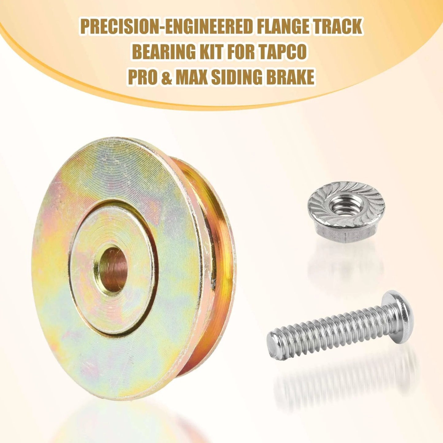 4 PCS Cut-Off Flange Track Bearing Kit for Tapco Pro & Max Siding Brake, featuring 12334 rollers, 12364 screws, 10094 lock nuts.
