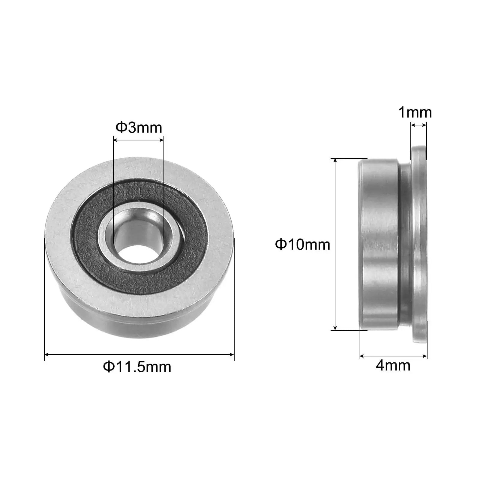 Flanged Ball Bearing 3x10x4mm F623 2RS Double Sealed Chrome Steel with dimensions for machinery and RC applications