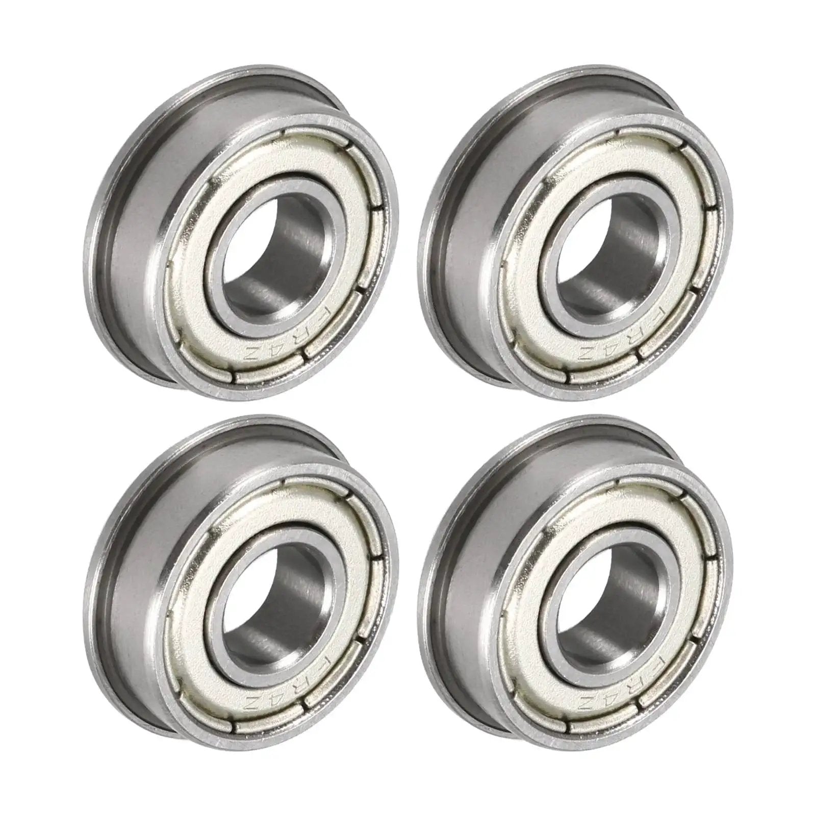 Flanged Ball Bearing 1 Quarter By 5 Eighth By 0.196 Inch Double Shielded Chrome Steel FR4ZZ, 4-pack, front view