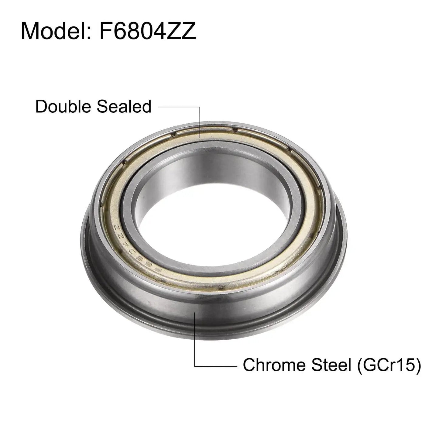 F6804ZZ Flanged Ball Bearing With Double Shielding 20x32x7mm Chrome Steel ABEC1 Bearings close-up, showing material and sealing