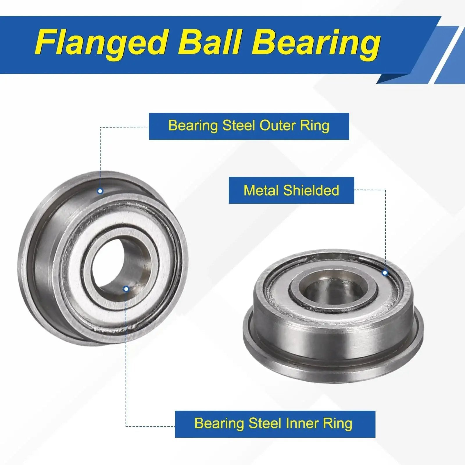 F694ZZ Flanged Ball Bearings 4 By 11 By 4mm Double Shielded Chrome Steel Deep Groove ABEC 5 diagram showcasing parts.