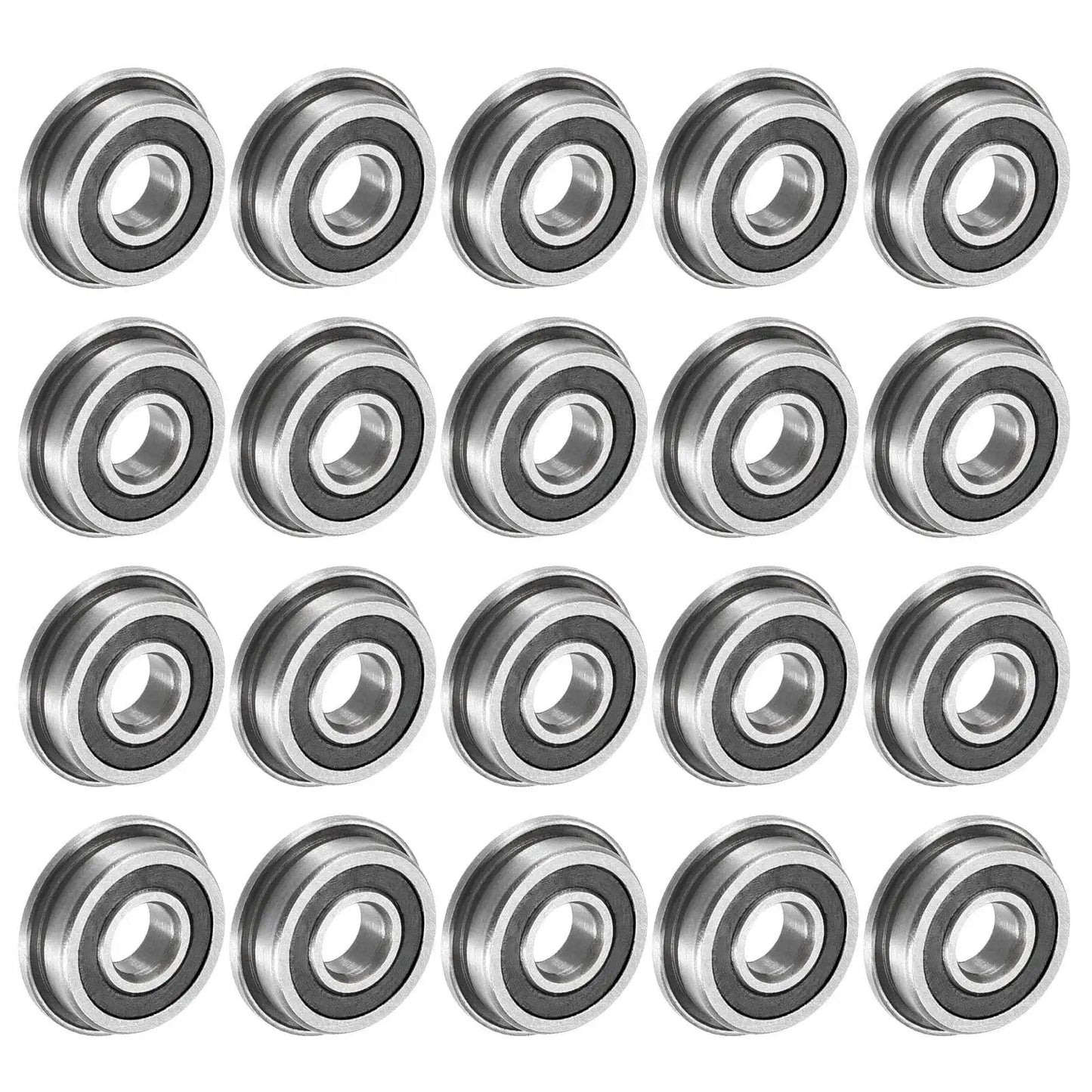 Flanged Ball Bearing F695-2RS 5x13x4mm Double Sealed Chrome Steel ABEC1 pack of 20, arranged in a grid, showing front view