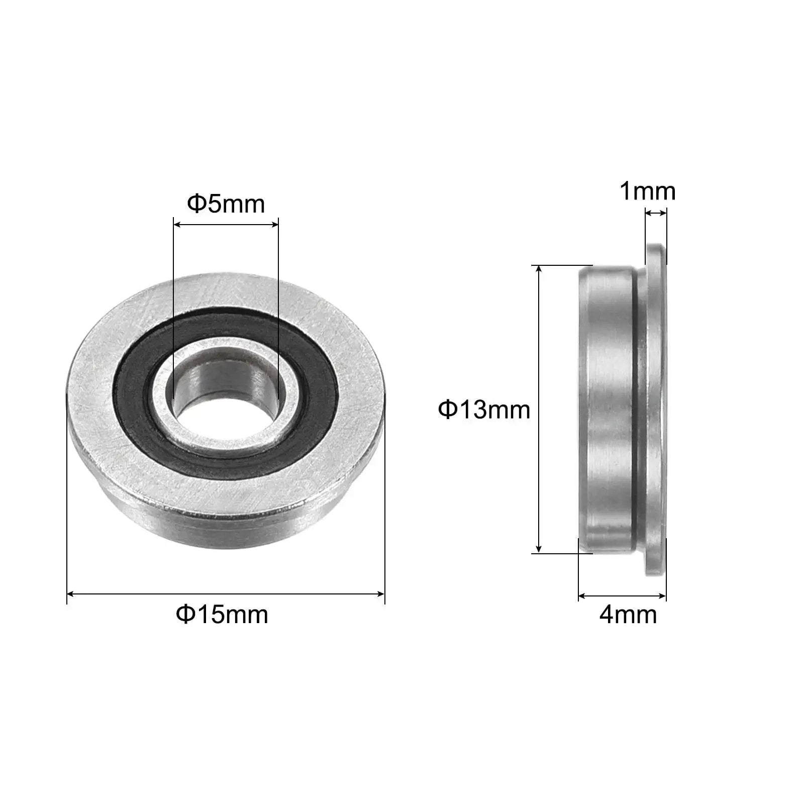 Diagram of Flanged Ball Bearing F695-2RS 5x13x4mm Double Sealed Chrome Steel with 15mm flange diameter and 1mm thickness