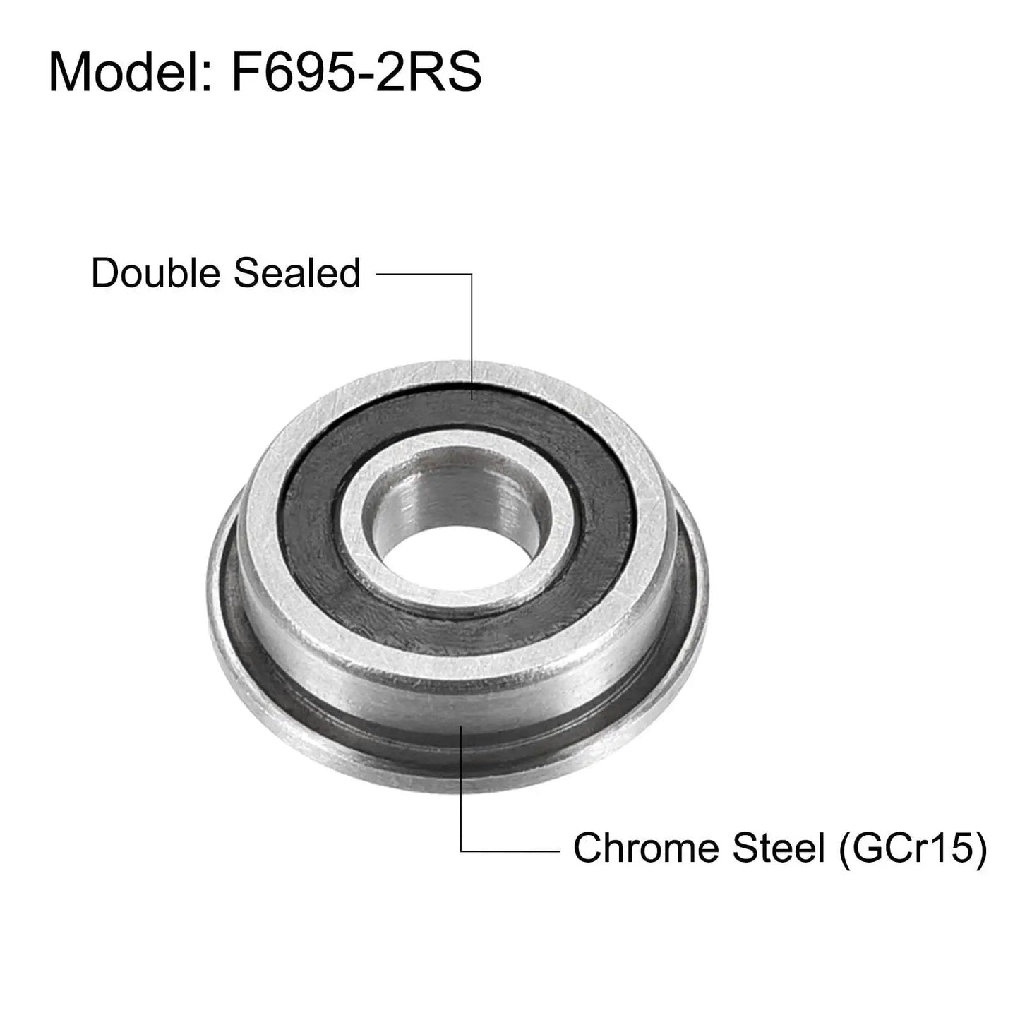 Flanged Ball Bearing F695-2RS 5x13x4mm Double Sealed Chrome Steel ABEC1 Precision Bearings