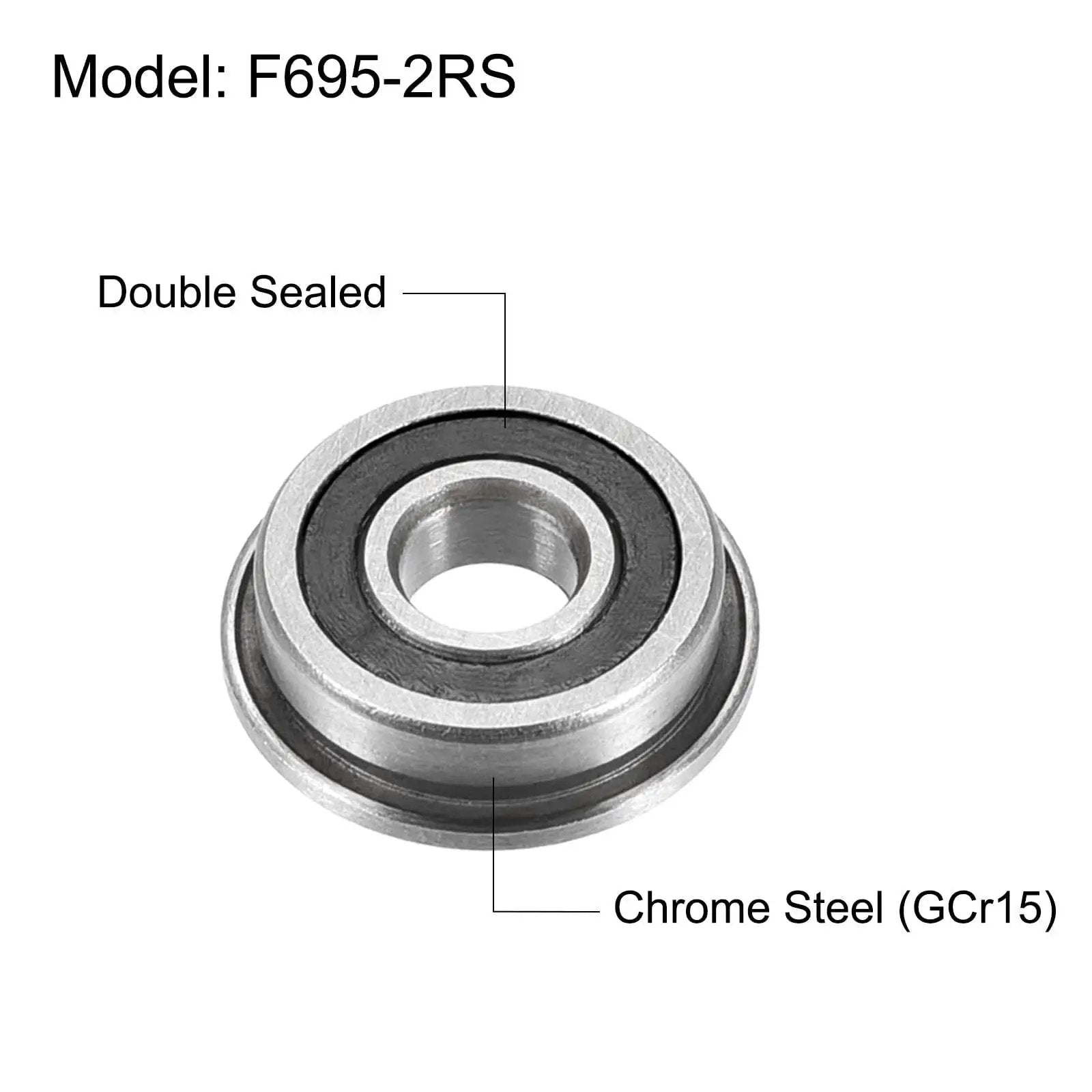 Flanged Ball Bearing F695-2RS 5x13x4mm Double Sealed Chrome Steel ABEC1 Precision Bearings