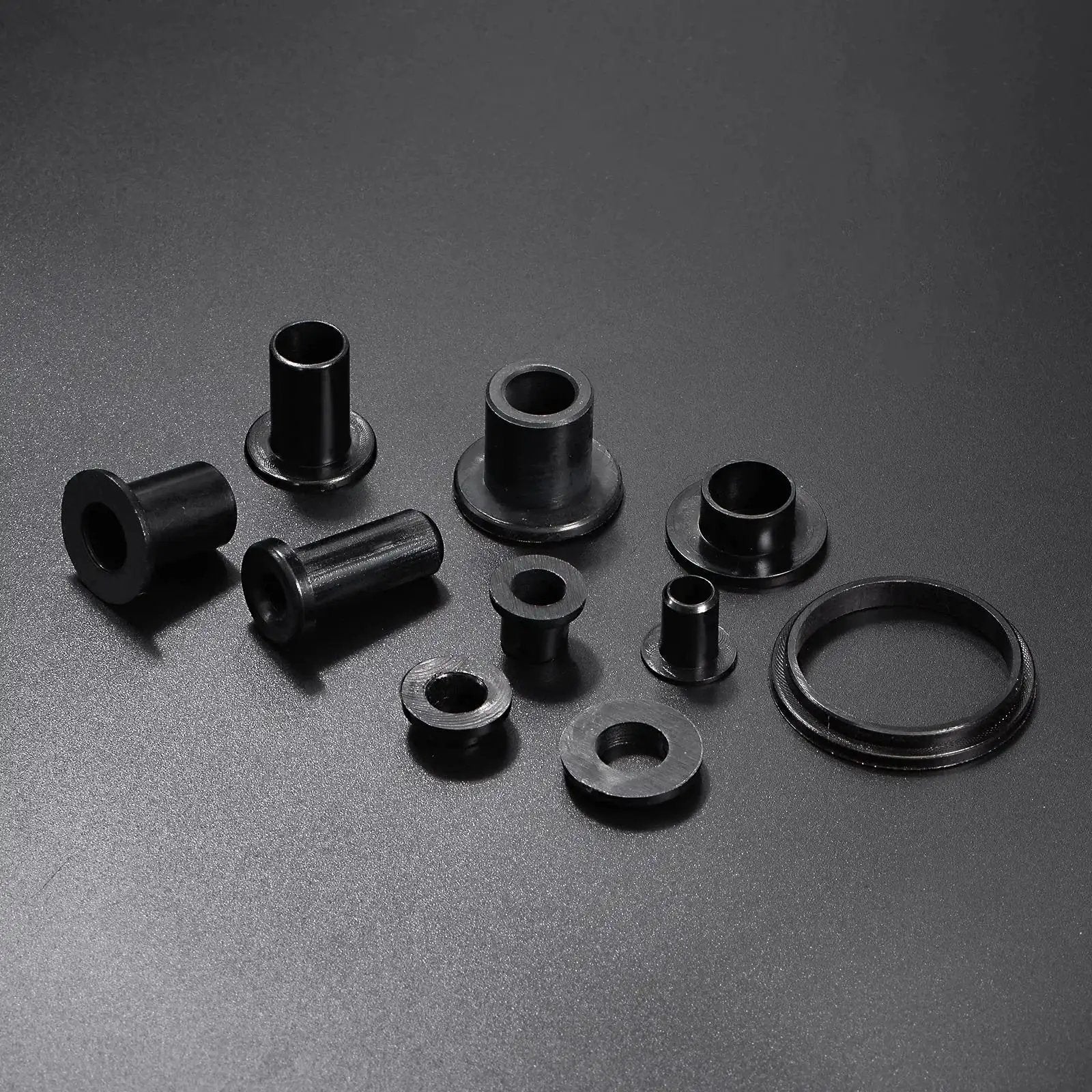 12 Pack Flanged Nylon Sleeve Bearings for shafts with 8mm bore, 10.6mm outer diameter, 12mm length, black bushings for mechanical assemblies