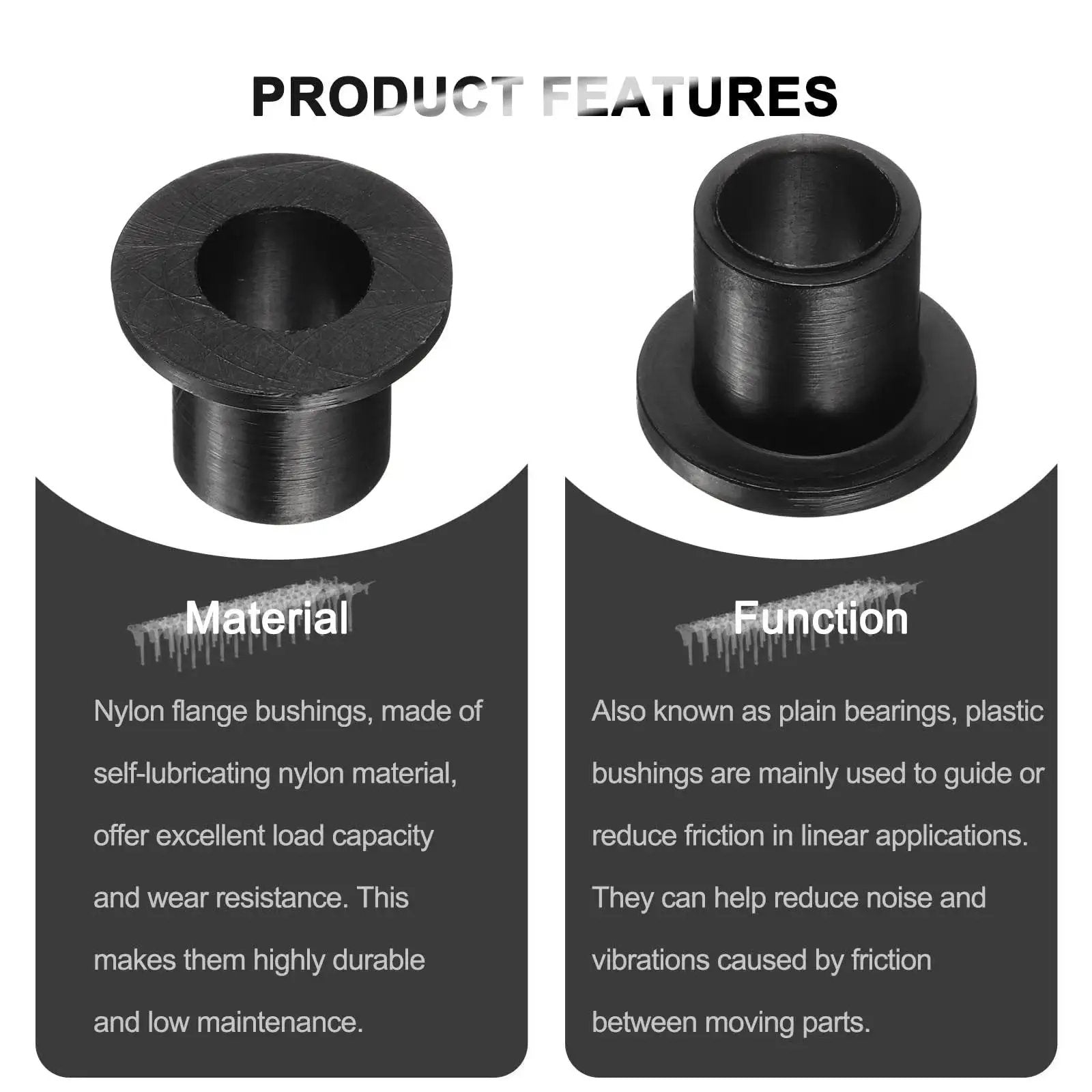 Flanged Nylon Sleeve Bearings 24 Pack ID 8mm OD 10.6mm Length 12mm Flange Diameter 16mm Flange Thickness 1.5mm Black Self Lubricating