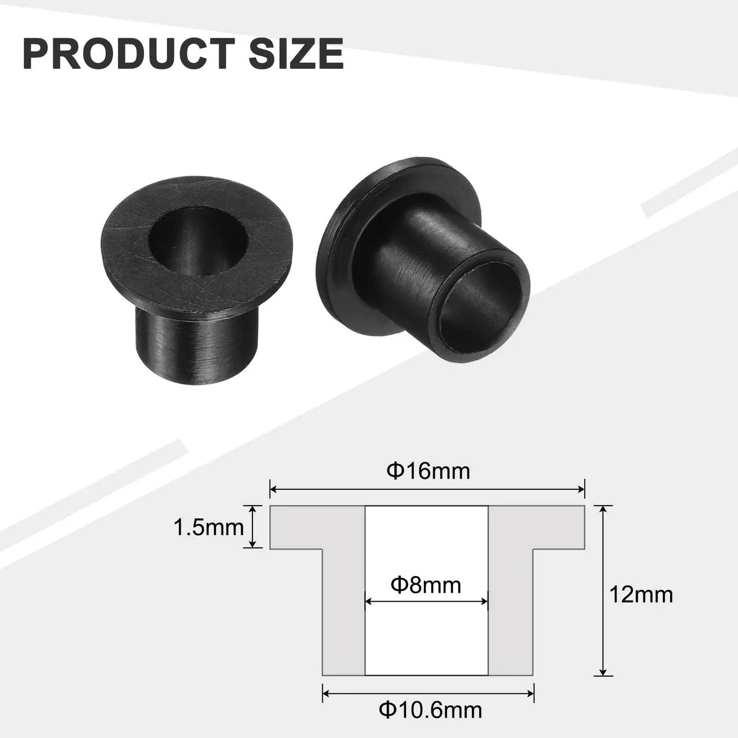Flanged Nylon Sleeve Bearings 24 Pack ID 8mm OD 10.6mm Length 12mm Flange Diameter 16mm Flange Thickness 1.5mm Black Self Lubricating Bushings