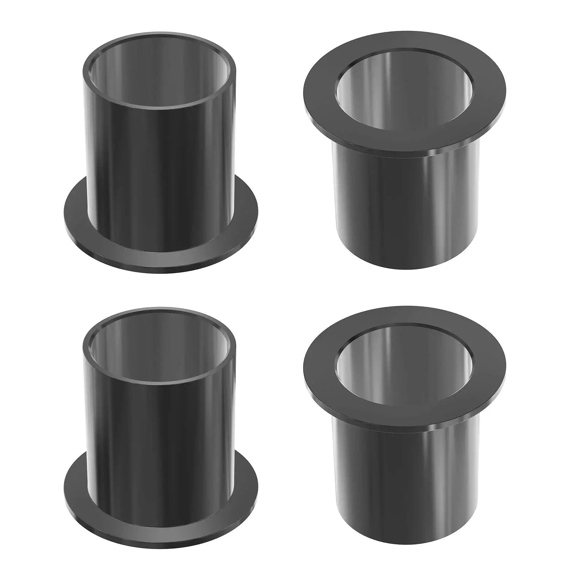 Four Pack POM Flanged Sleeve Bearings 25mm ID By 28mm OD By 30mm Length With 35mm Flange Diameter For Shaft Applications In Equipment And Machinery Self Lubricating Oil Free Black Bushings.