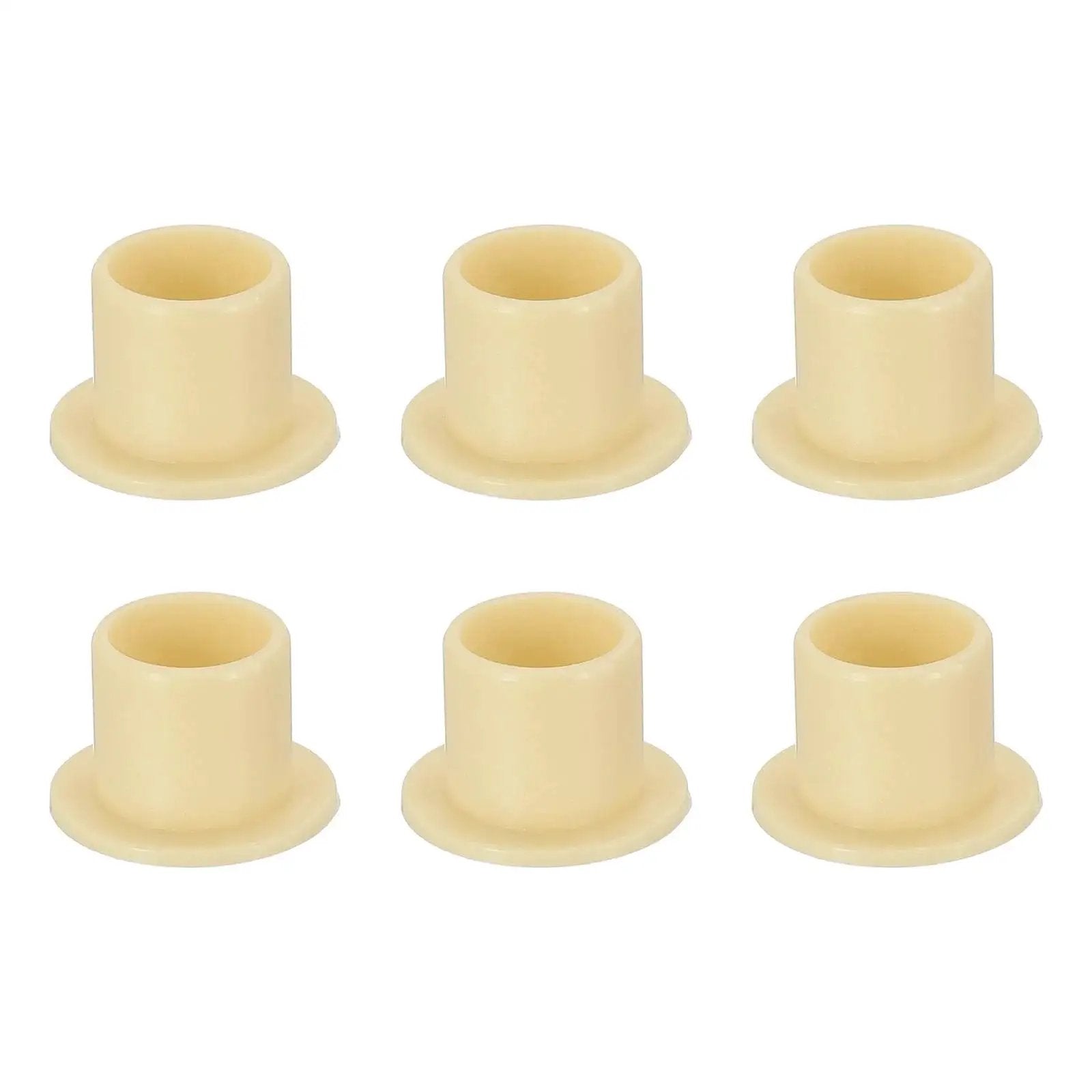Six Pcs Flanged Sleeve Bearings 8 mm Inner Diameter 10 mm Outer Diameter 10 mm Length POM Plastic Bushing Yellow with 15 mm Flange Diameter 1 mm Thick Ideal for Mechanical Assemblies and DIY Projects displayed
