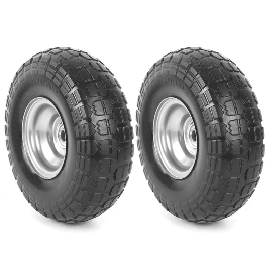 ✝️ (2 pack) 4.10/3.50-4 flat free tire and wheel, 10" solid rubber tires for wheelbarrow, dolly, hand truck, wagon, garden cart