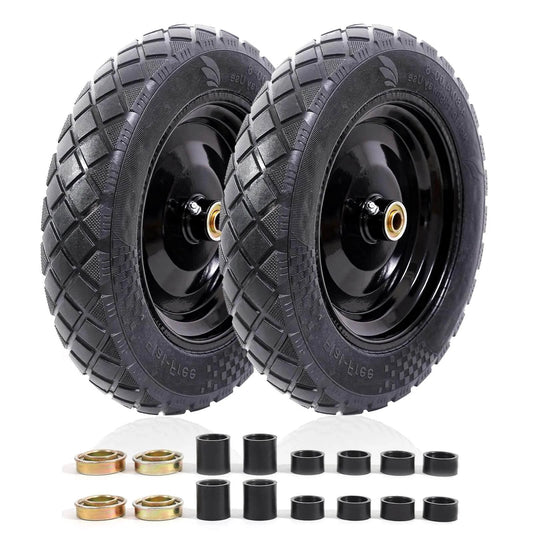 ✝️ 4.80/4.00-8" flat free tire and wheel 15" solid wheelbarrow tires, 3.00-4.00/4.80-8" with 5/8" & 3/4" bearings, black, 2pcs