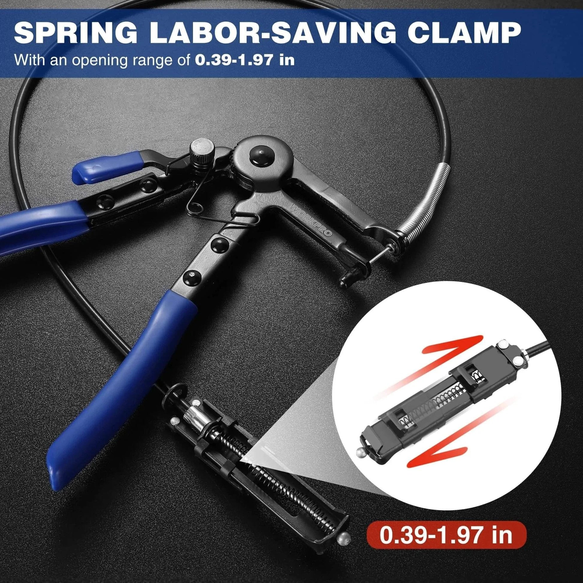 Flexible Hose Clamp Pliers 27 Inch Long Reach Automotive Clamp Removal Tool with blue handles and a ratchet lock