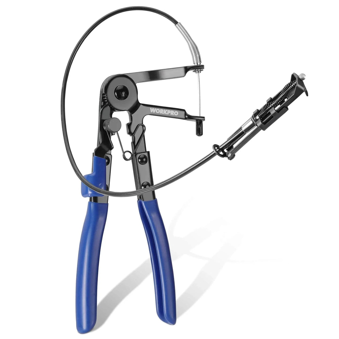 Flexible Hose Clamp Pliers 27 Inch Long Reach Automotive Clamp Removal Tool For Car Coolant Hoses Water Pipes Radiator Hoses And Spring Clamps Loosening And Removal In Hard To Reach Areas. Black pliers with blue handles and flexible wire.