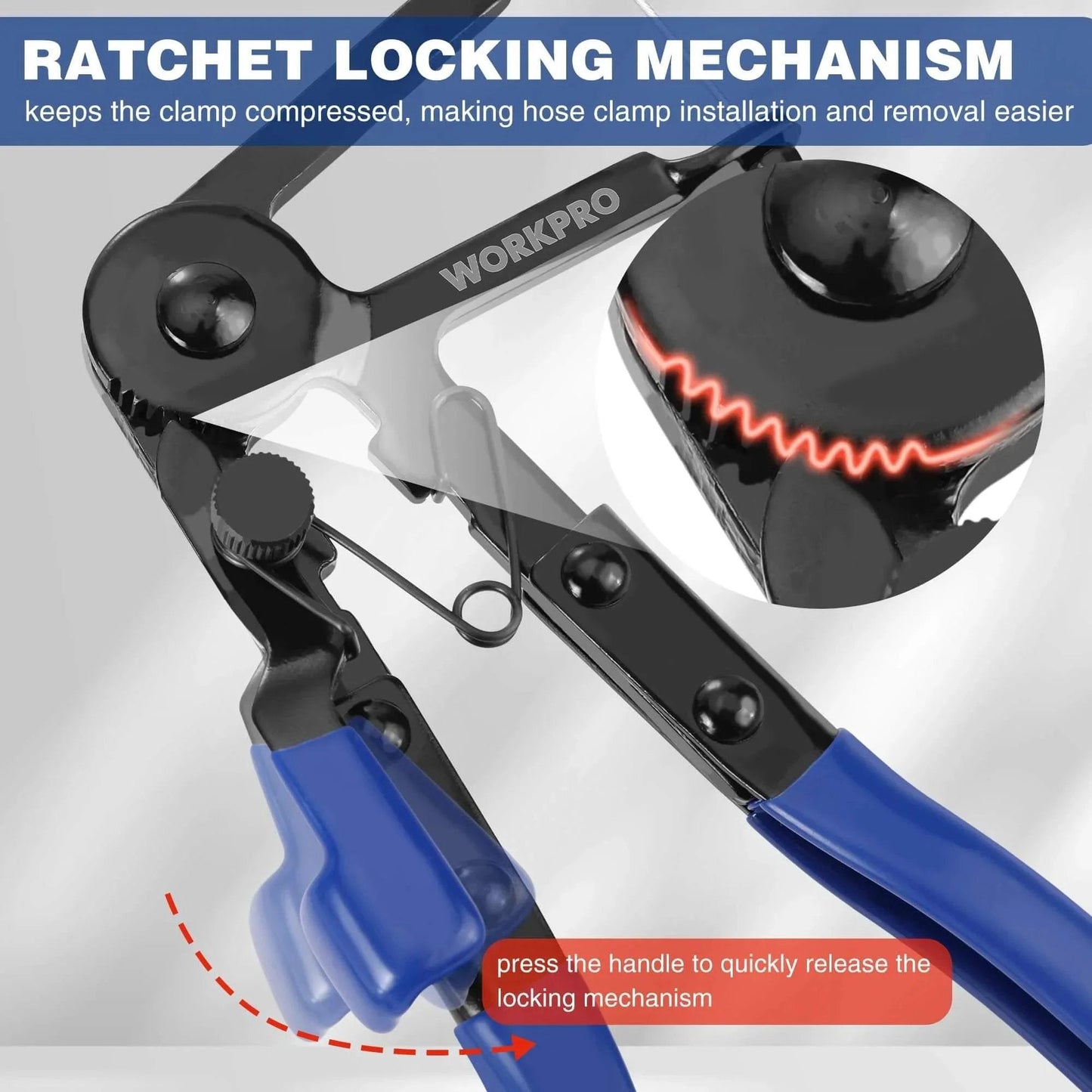 Flexible Hose Clamp Pliers 27 Inch Long Reach Automotive Clamp Removal Tool for Car Coolant Hoses with ratchet locking mechanism.