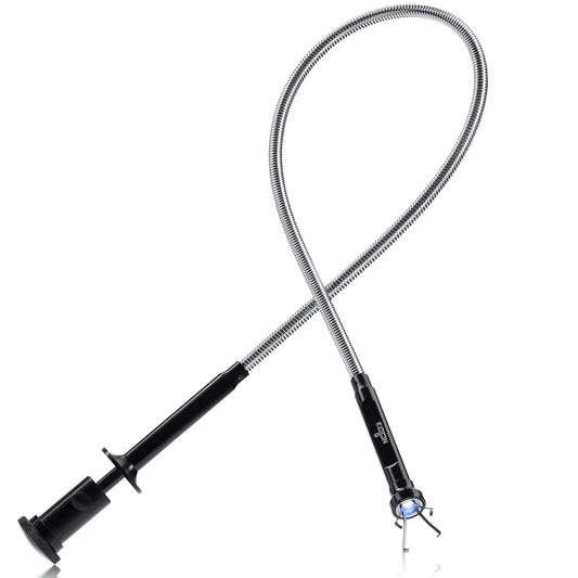 Flexible magnetic claw pickup tool with a bright LED light extends reach, features a 4-Finger retractable claw, and 5lb pull strength