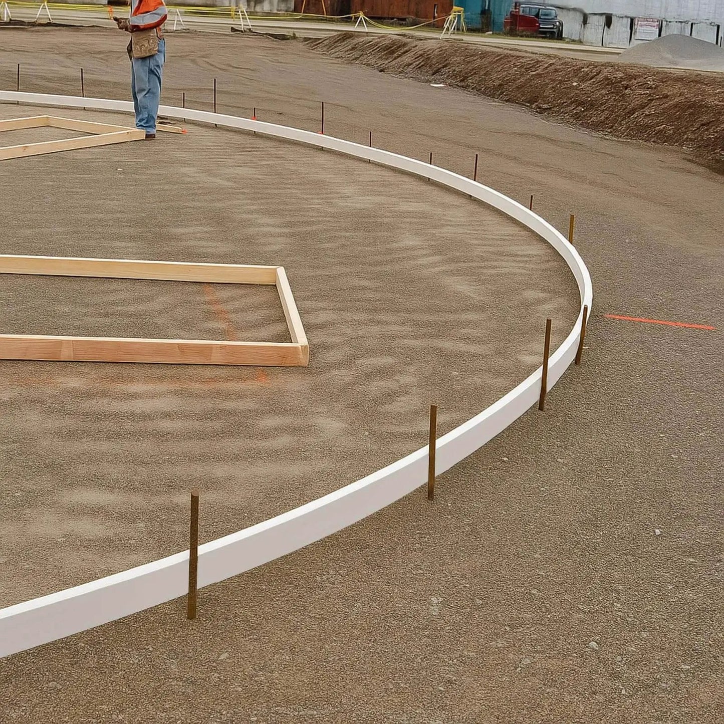 Five Piece Flexible Plastic Concrete Form Set For Walkways 4x76 Inches Flatwork Curb Edging Tools installed for landscaping