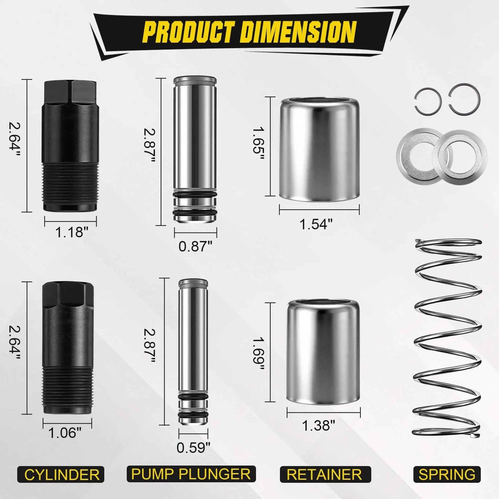 Product dimensions of Complete 3 Ton Floor Jack Repair Kit With Low Side Pump Piston Plungers And 17 Piece Hydraulic Seal Set