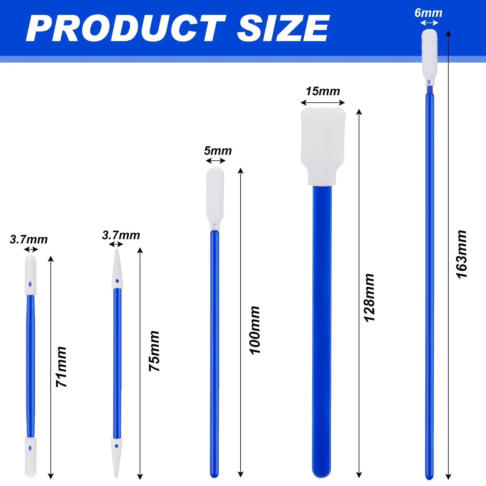 Five Type Foam Tip Cleaning Swabs Kit Pro Grade For Delicate Surfaces And Cleanroom Use product size comparison