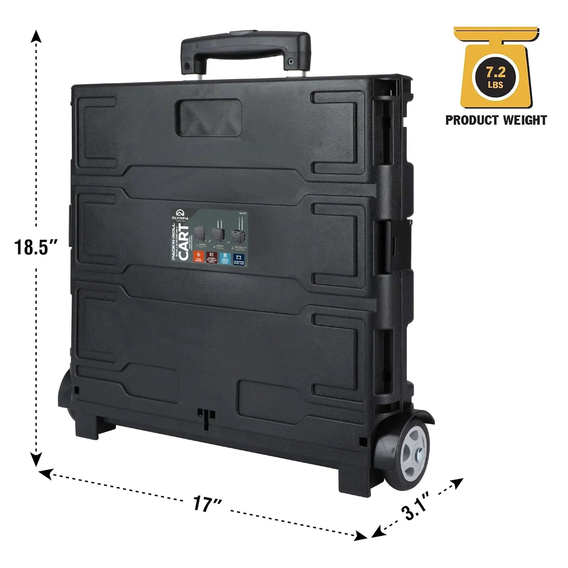 Grand Pack-N-Roll Portable Tools Carrier With Telescopic Handle 39.5 Inch Extension 80 Lb Load Black Workhorse Tote Cart for Job Sites