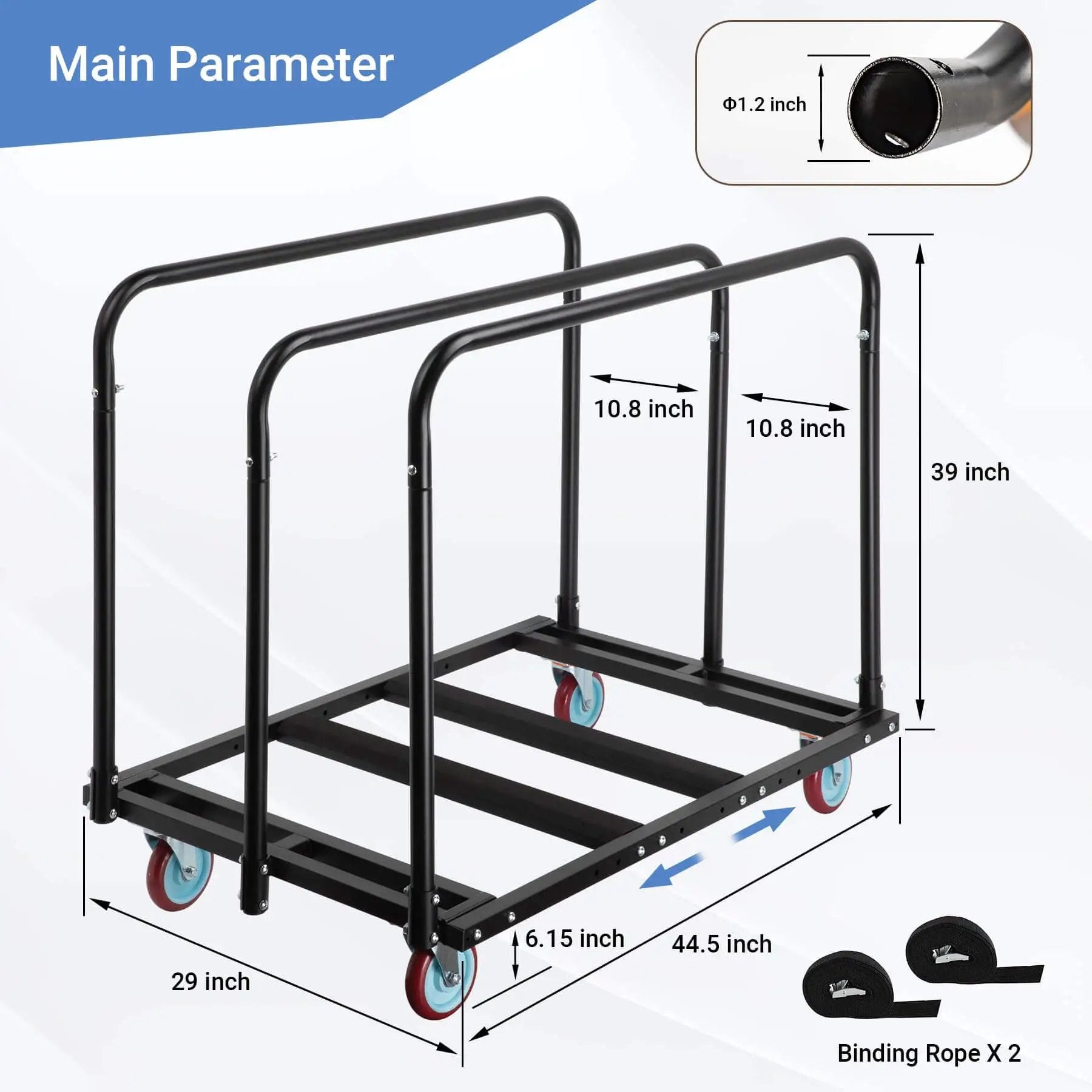 Heavy Duty Folding Table Cart With 2000 Lbs Capacity And 10 Tables 5 Inch Swivel Wheels Durable Table Dolly For Party Events Factory Hotel And Warehouse Use Adjustable Bottom Rods For Flexible Load Sizing And Easy Moving
