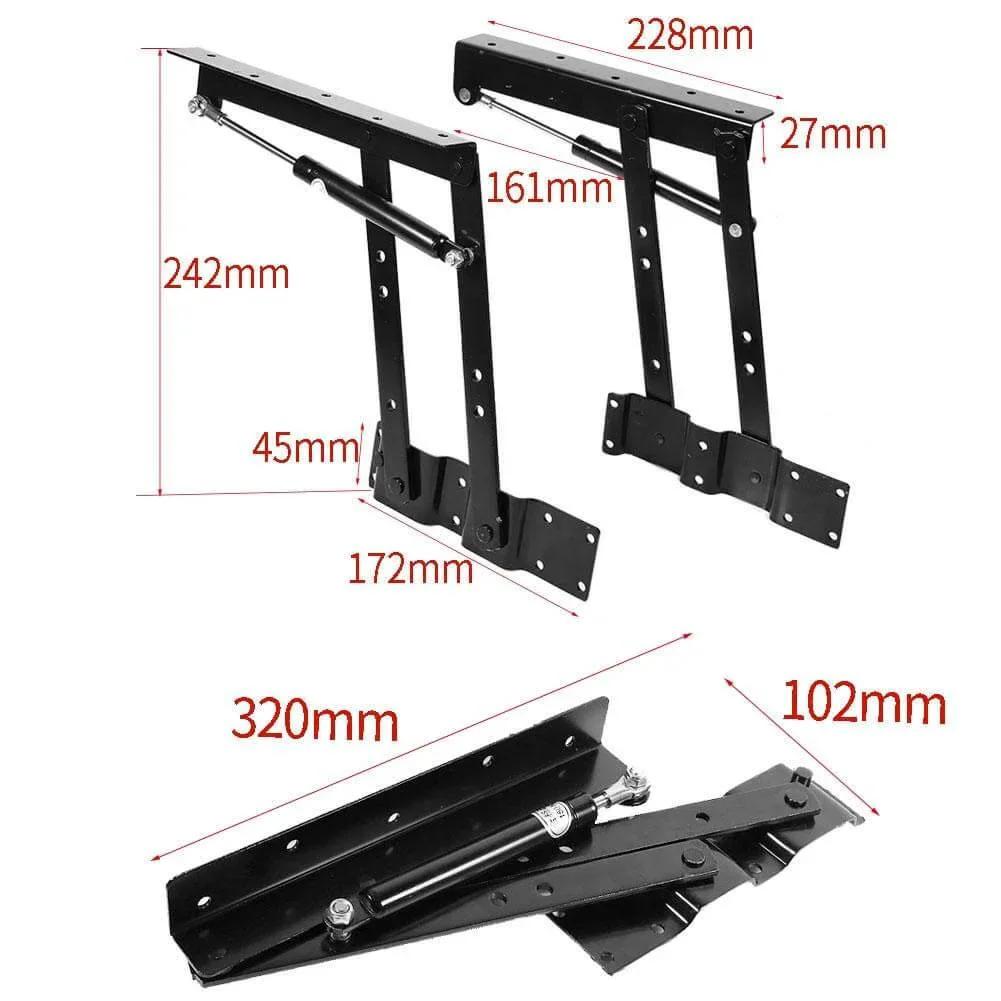 1pair Folding up Top Table Mechanism Hardware Fitting Hinge, Desk Mechanism Hardware Fitting Hinge Spring Standing Rack in folded and unfolded positions